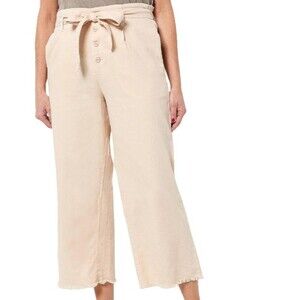 Side Stitch LA Linen Blend Wide Leg Paper Bag Cropped Pants LARGE